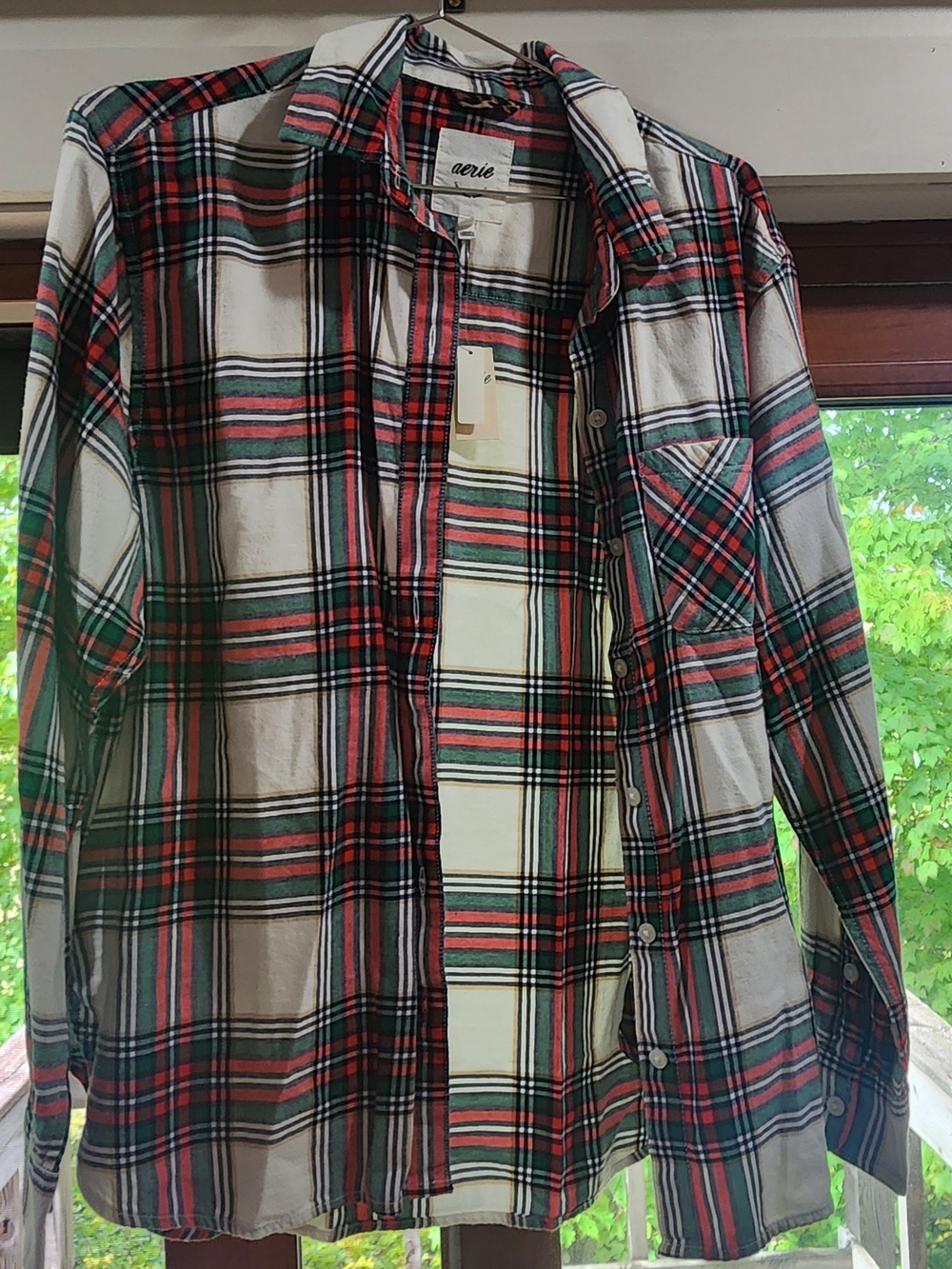 Aerie Women's Plaid Button-Up Shirt Jacket - Red/Green/White